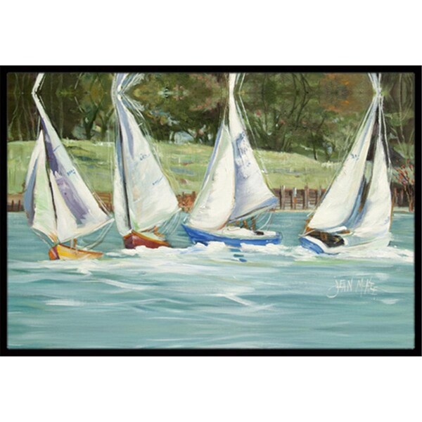 Carolines Treasures Sailboats On The Bay Indoor and Outdoor Mat- 18 x 27 in. JMK1035MAT - main